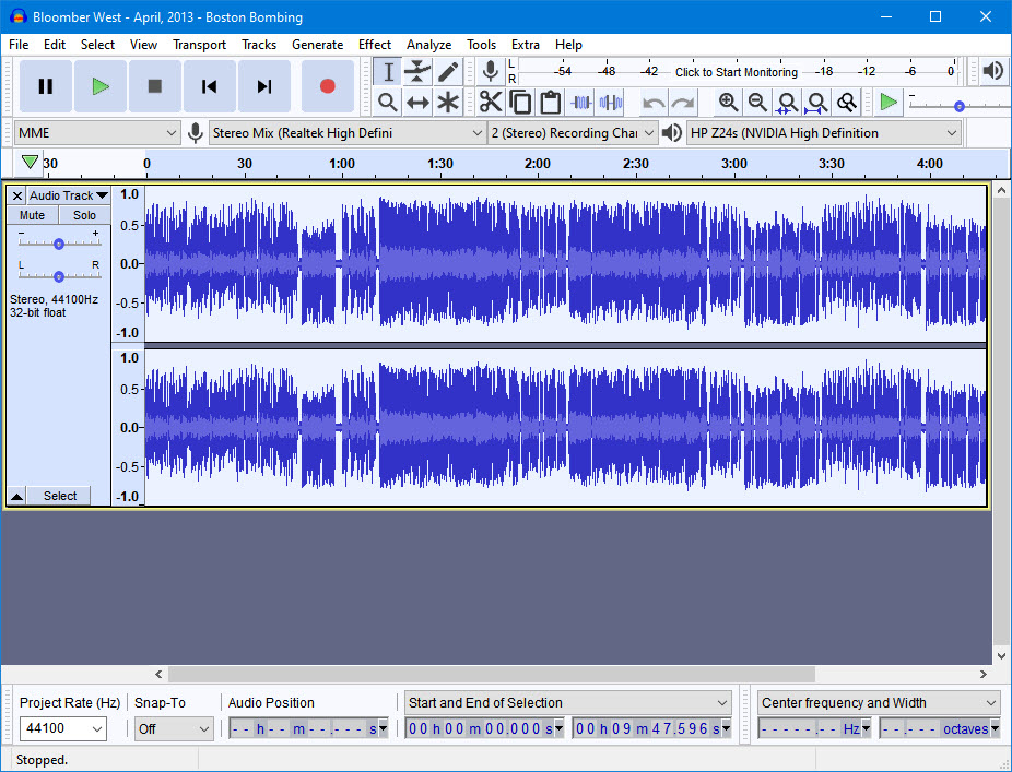 Audacity interface.